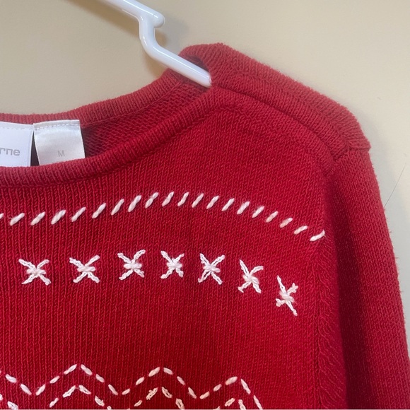 Liz Claiborne LizSport Red white Embroidery Thin knit Sweater Women Medium NWT - Picture 2 of 11